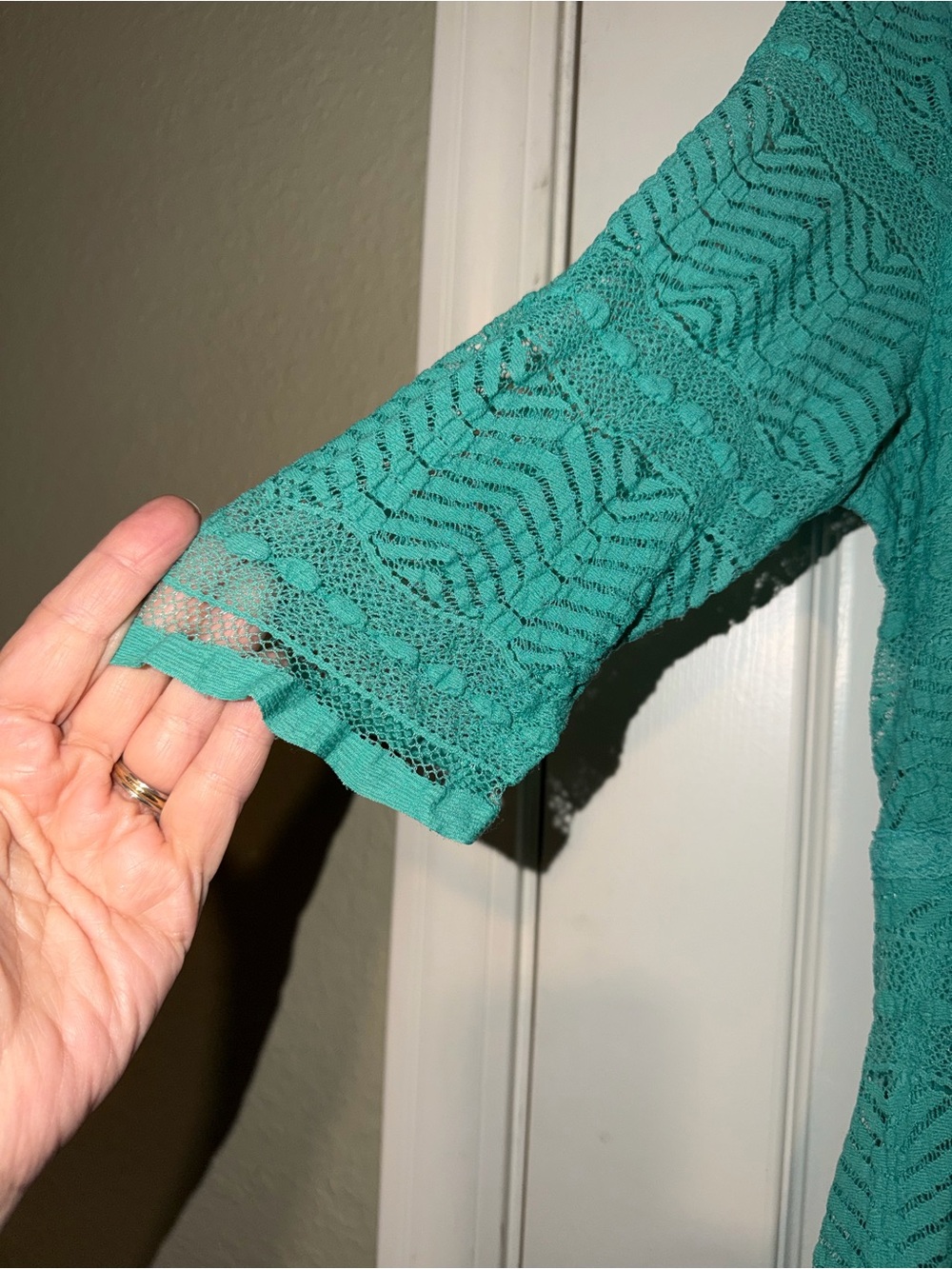 Rabbit Rabbit Rabbit Teal Lace-Texture V-Neck Midi Dress - Picture 4 of 7
